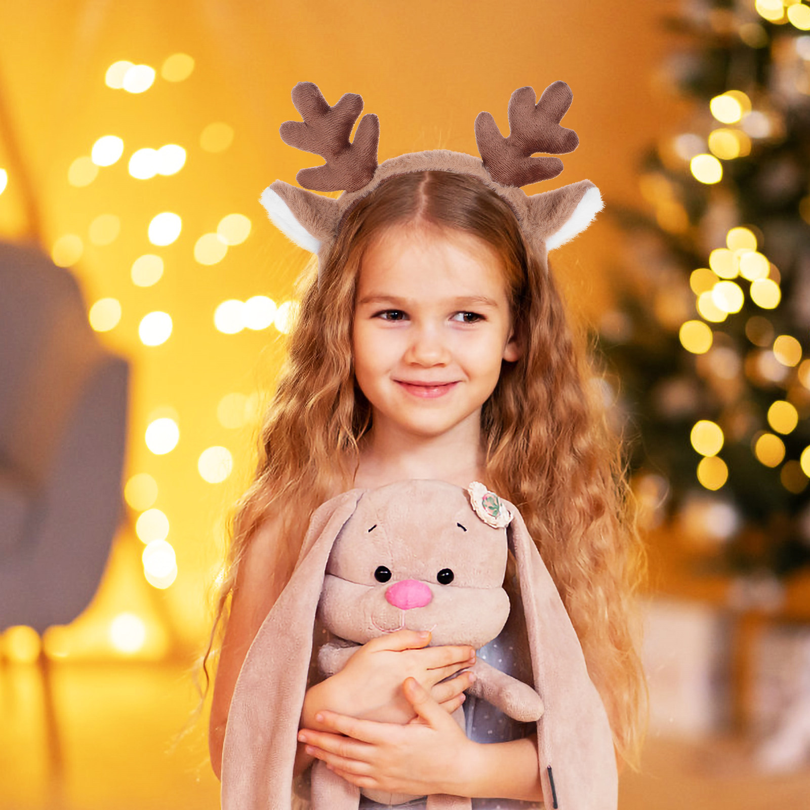 Reindeer Antlers Headband - ที่คาดผมคริสต์มาสพร้อมเขากวางเรนเดียร์และหูกวาง อุปกรณ์เสริมผมที่สวมใส่สบาย เหมาะสำหรับงานปาร์ตี้วันหยุด คอสเพลย์ และการแสดงบนเวที