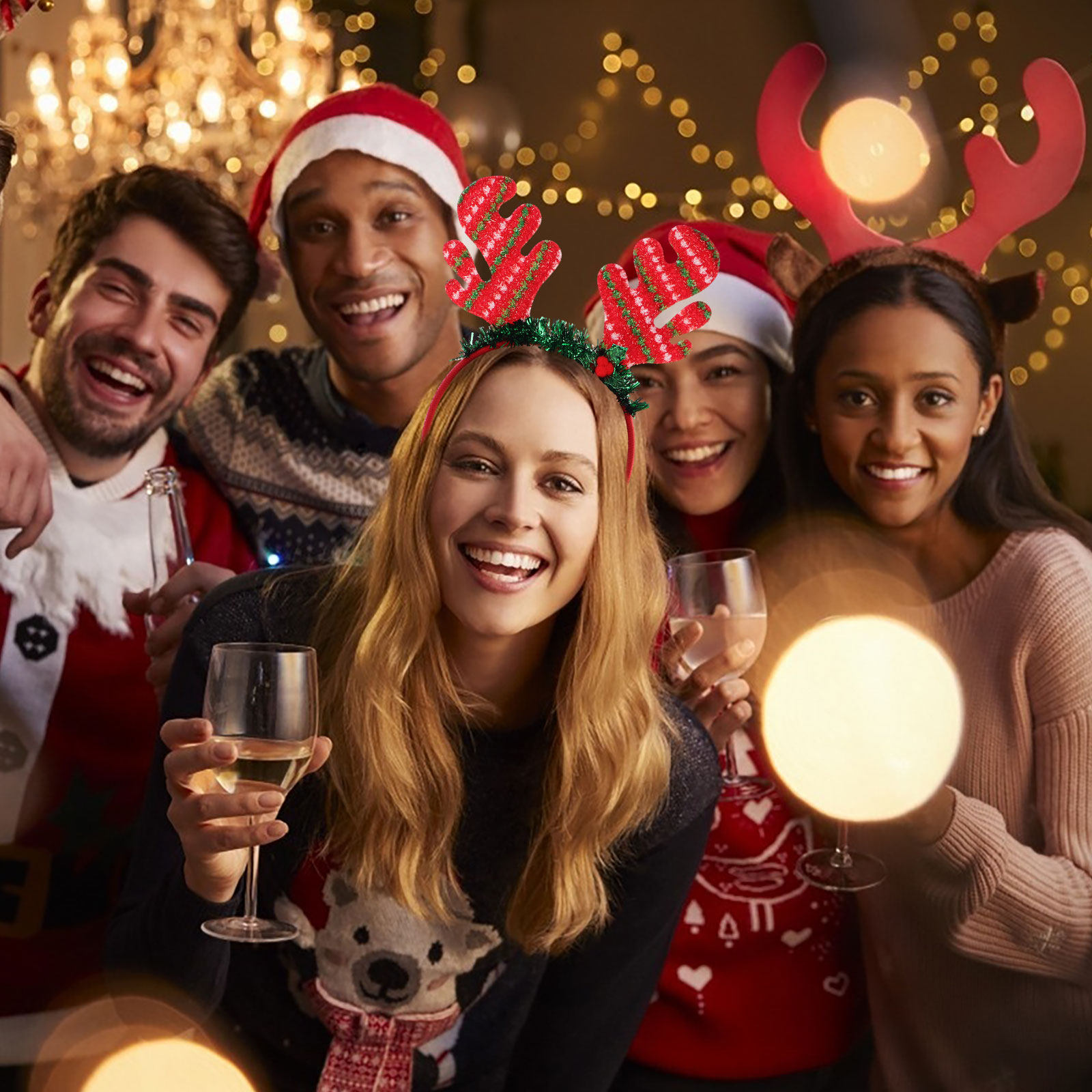 Reindeer Antlers Headband - ที่คาดผมเขากวางเรนเดียร์คริสต์มาส สีสันสดใส น้ำหนักเบา เครื่องประดับผมสำหรับงานปาร์ตี้วันหยุด ที่คาดผมคริสต์มาส